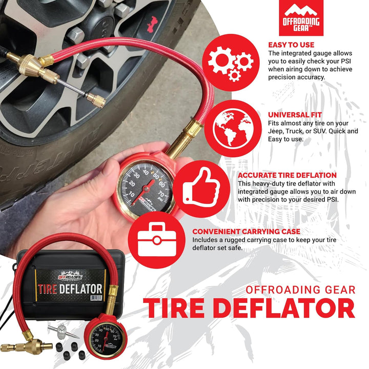 Offroading Gear Rapid Tire Deflator Kit, 0 to 70 PSI, with Pressure Gauge, Heavy Duty