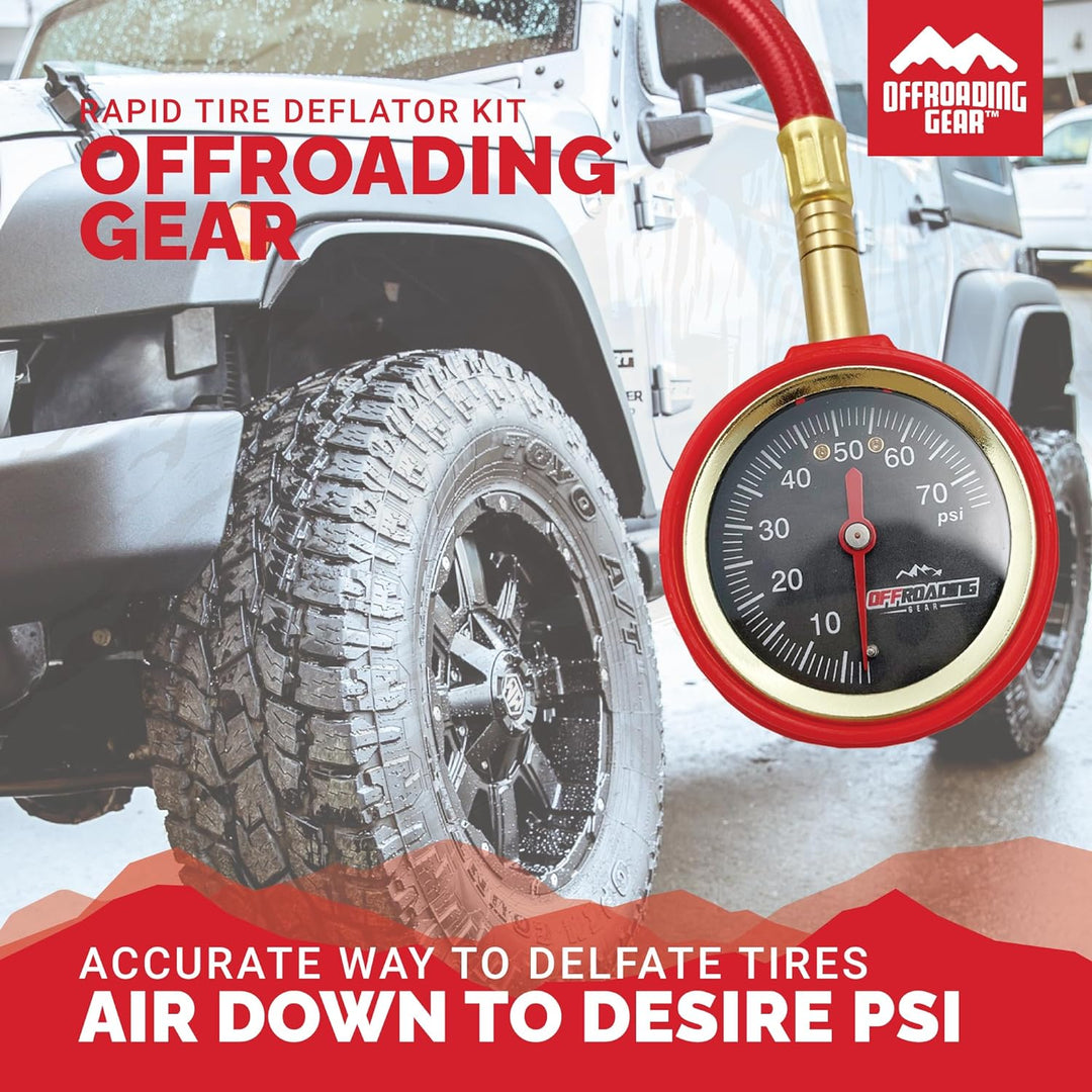 Offroading Gear Rapid Tire Deflator Kit, 0 to 70 PSI, with Pressure Gauge, Heavy Duty