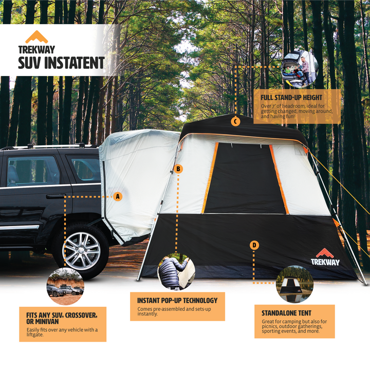 SUV Instant Popup Camping Tent | 9' x 9' - Sleeps Up to 7 | for SUV/Crossover/Minivan/Jeep