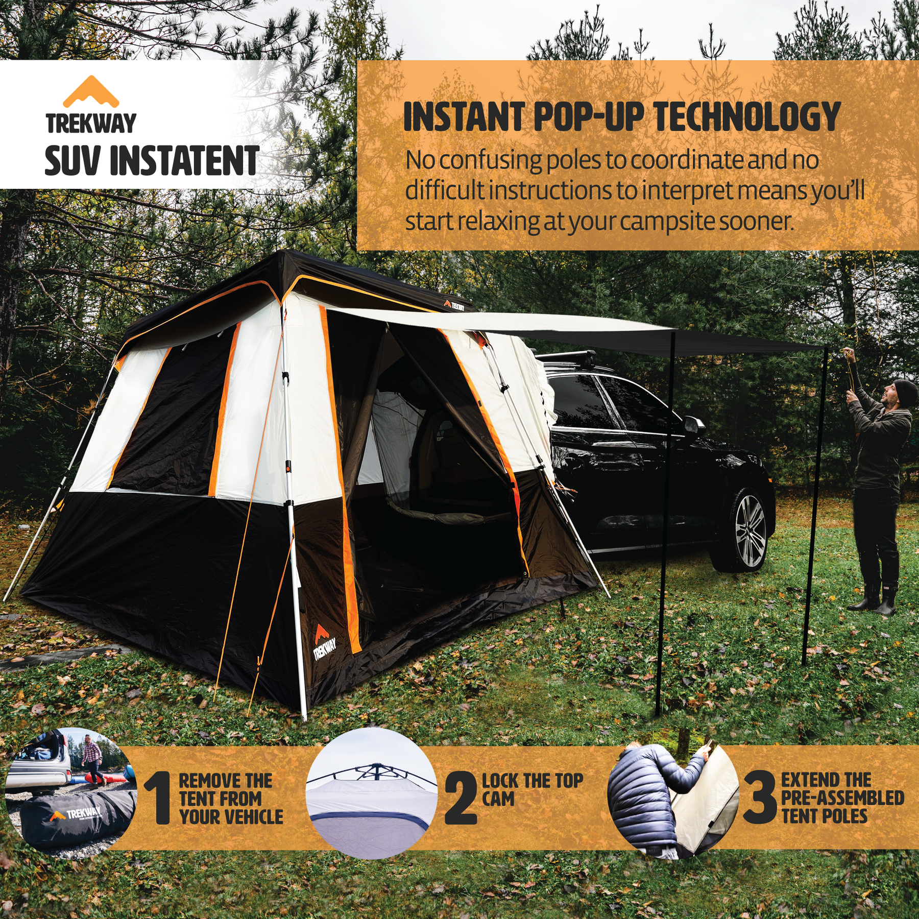 Trekway Waterproof SUV Instant Popup Camping Tent | 9' x 9' | Sleeps Up to 7 People | for SUV |Crossover | Minivan | Offroading Gear