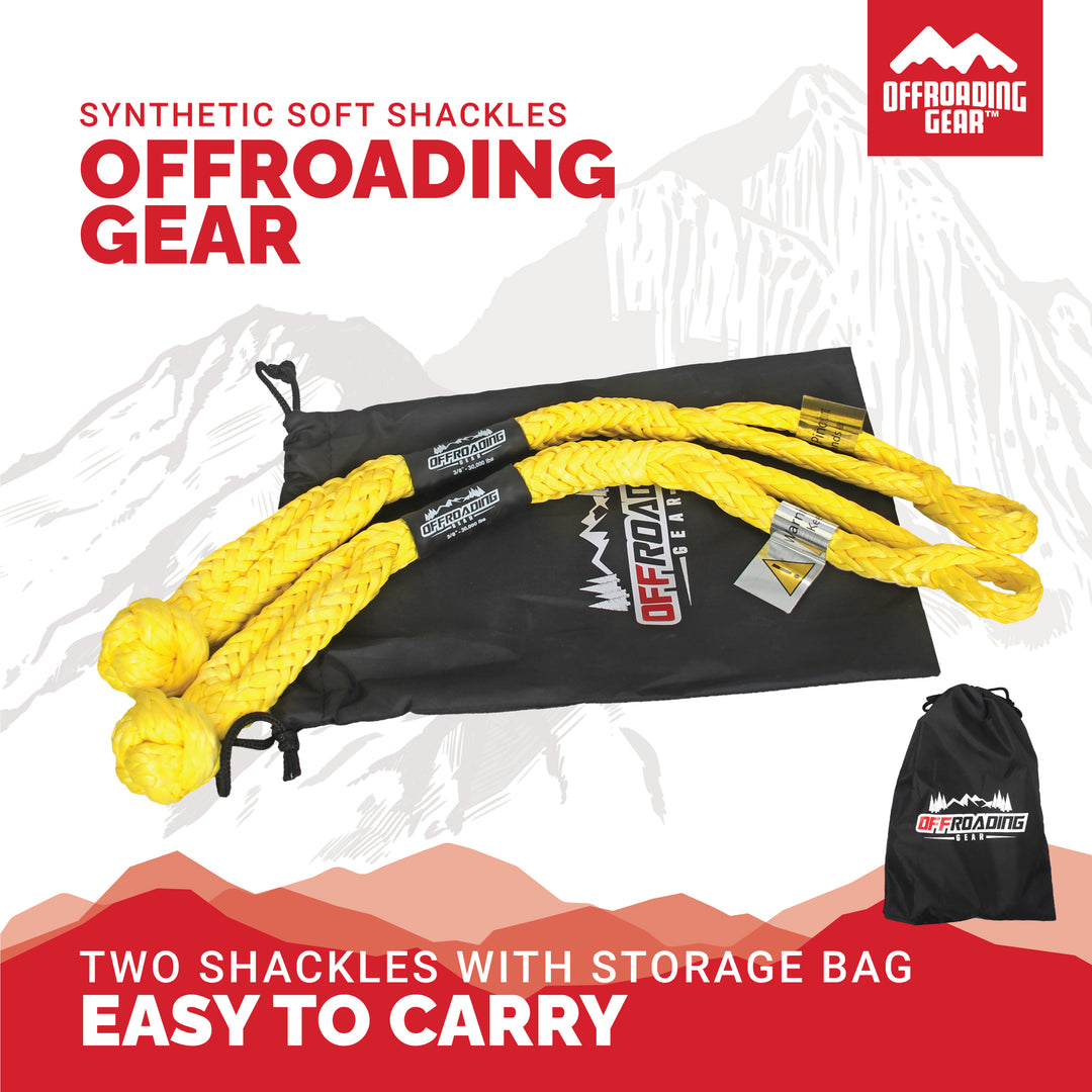 Offroading Gear Set of Two Synthetic Soft Rope Shackles w/Free Storage Bag