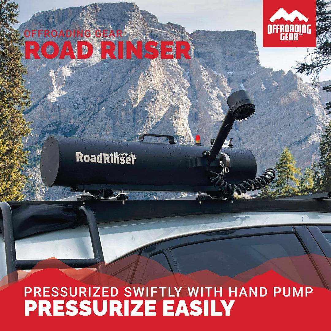 Road Rinser™ 14 Liter Pressurized Water Tank & Shower, Roof Rack or Hitch Mounted | Camping | Overland