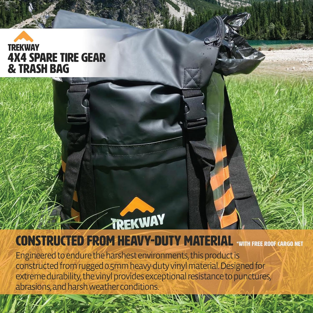 4x4 Waterproof Spare Tire Trash Bag w/ FREE CARGO NET, Rear Tailgate Bag, and Seat Organizer