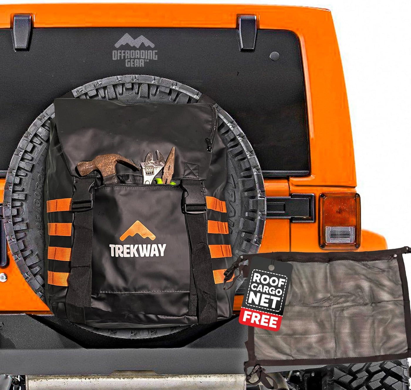 4x4 Waterproof Spare Tire Trash Bag w/ FREE CARGO NET, Rear Tailgate Bag, and Seat Organizer