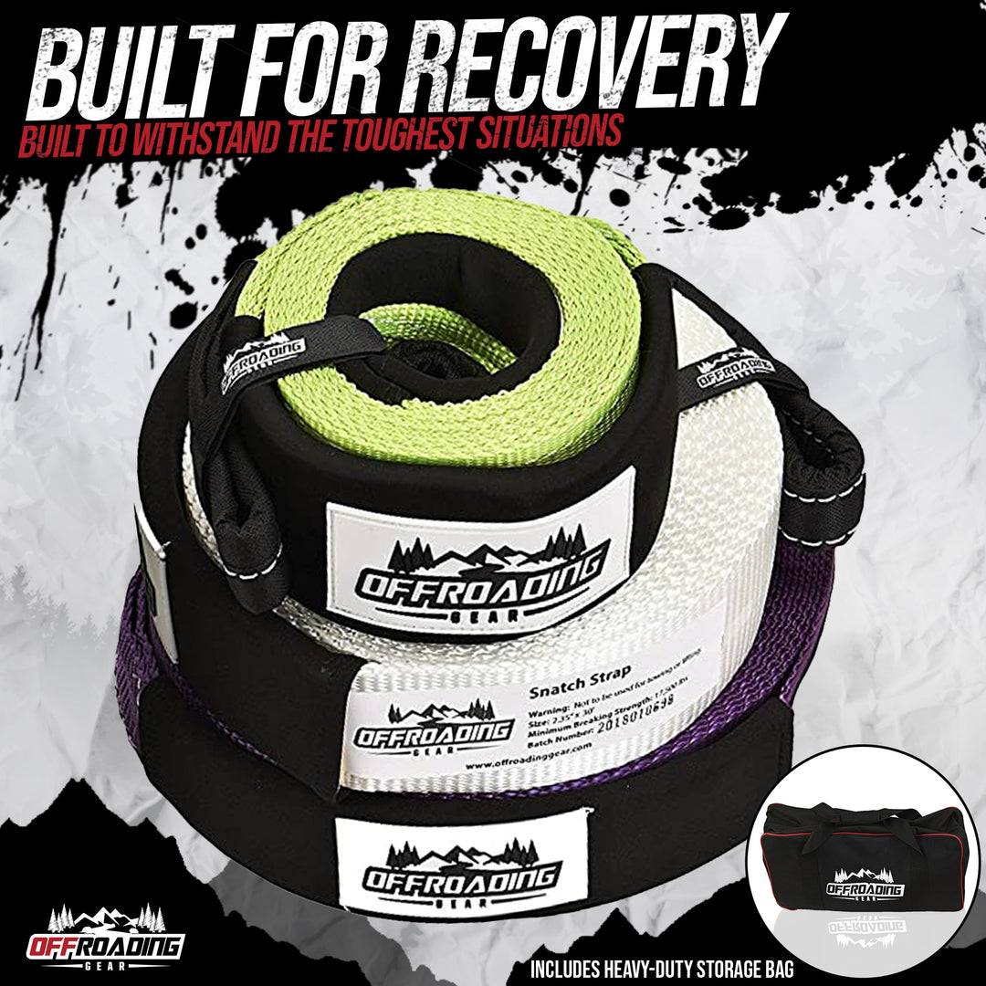 8 Piece 4x4 Recovery Kit with Snatch Straps, Winch Extension, Snatch Blocks and More