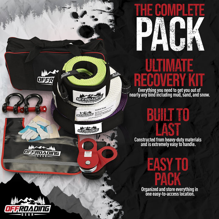 8 Piece 4x4 Recovery Kit with Snatch Straps, Winch Extension, Snatch Blocks and More